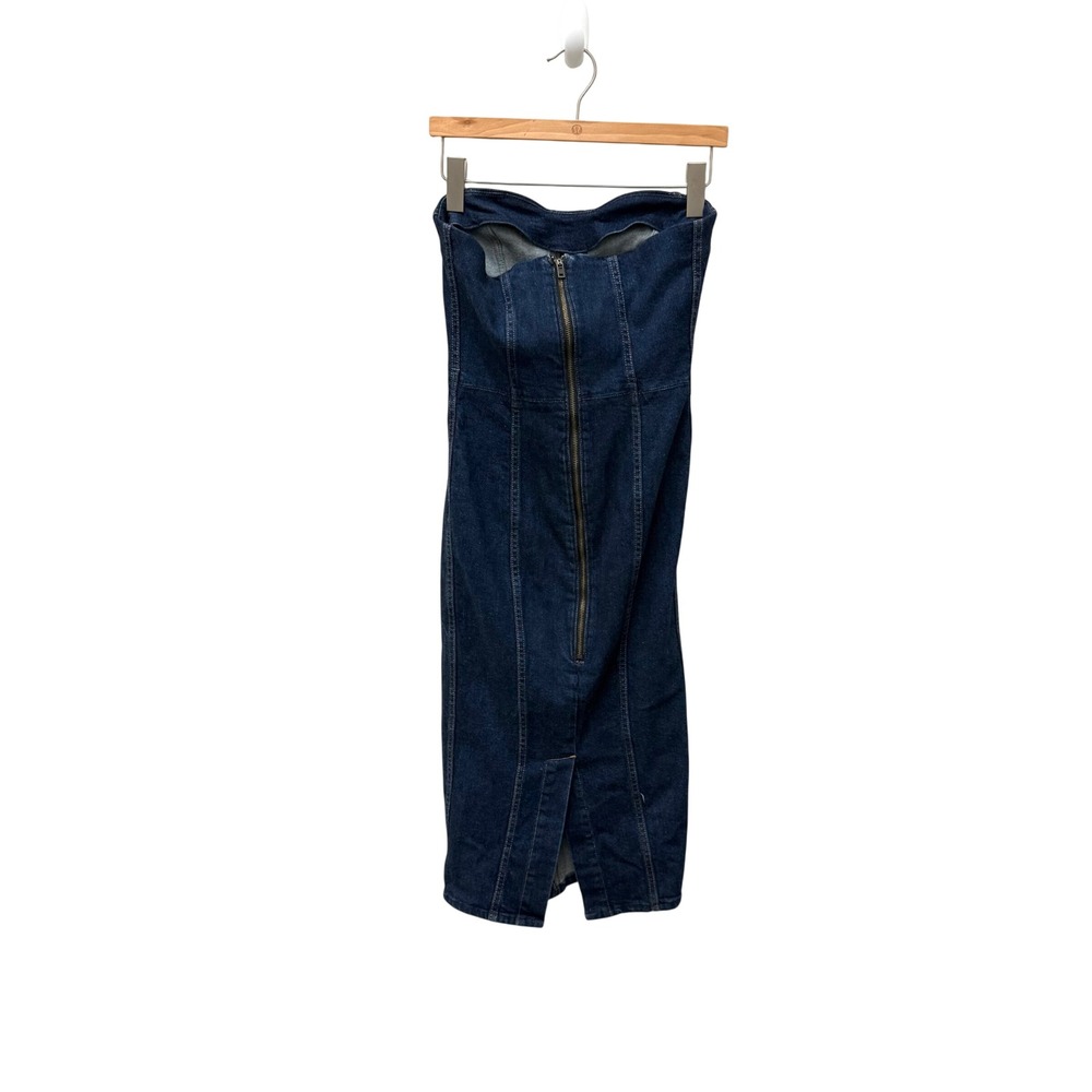Veronica Beard Jeans Strapless‎ Denim Midi Dress Dark Wash Button Front Size 0 - Picture 8 of 10